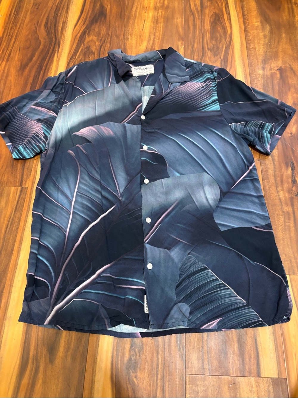 Original Paperbacks Navy and Pink Tropical Leaf Button-Down Shirt